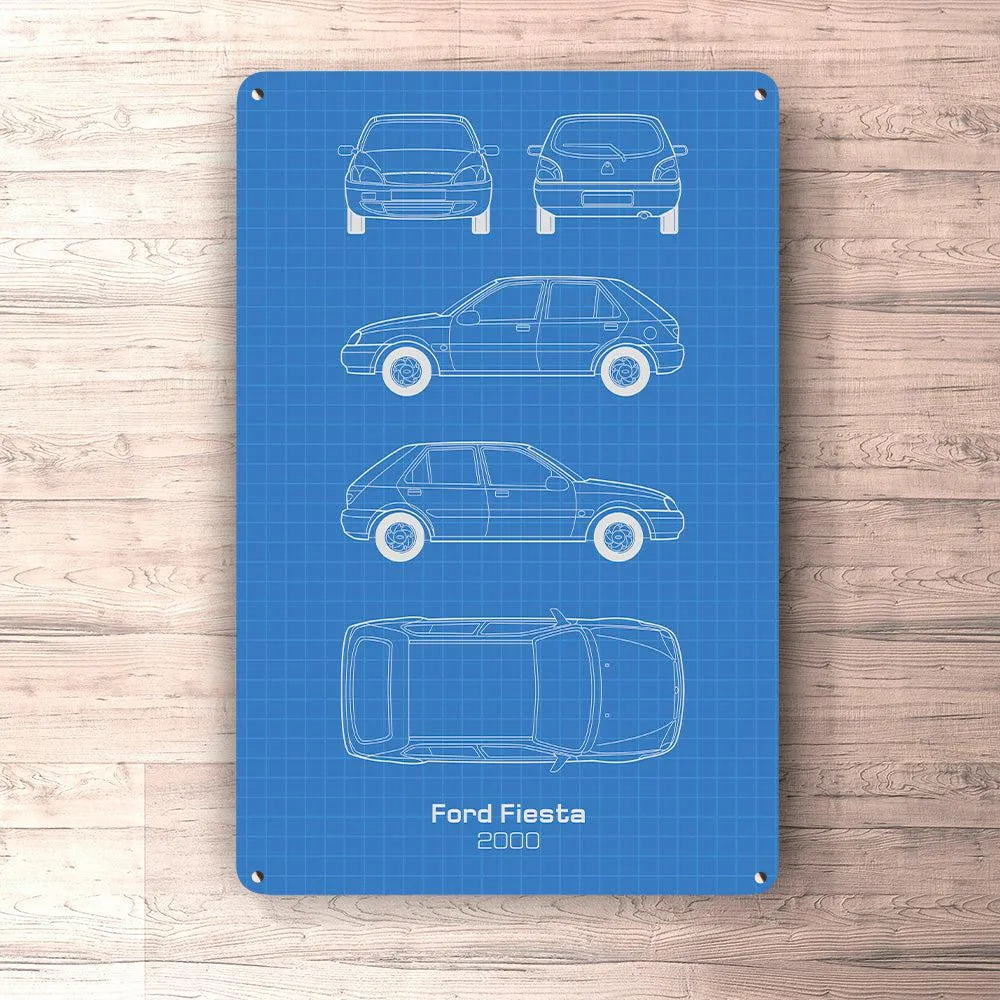 Ford Fiesta 5 door 2000 Blueprint Skilte, Musemåtte, Dørmåtte