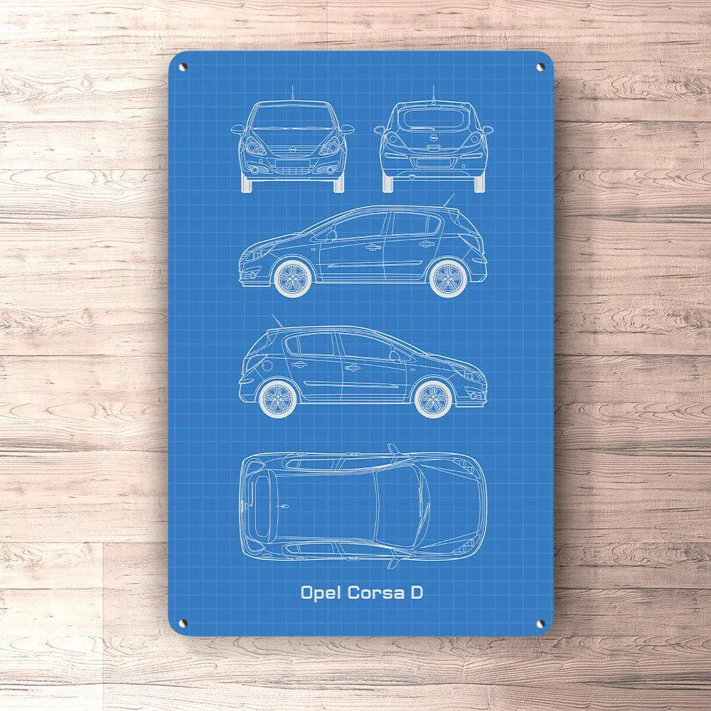 Opel Corsa D 5 Door Blueprint Skilte, Musemåtte, Dørmåtte