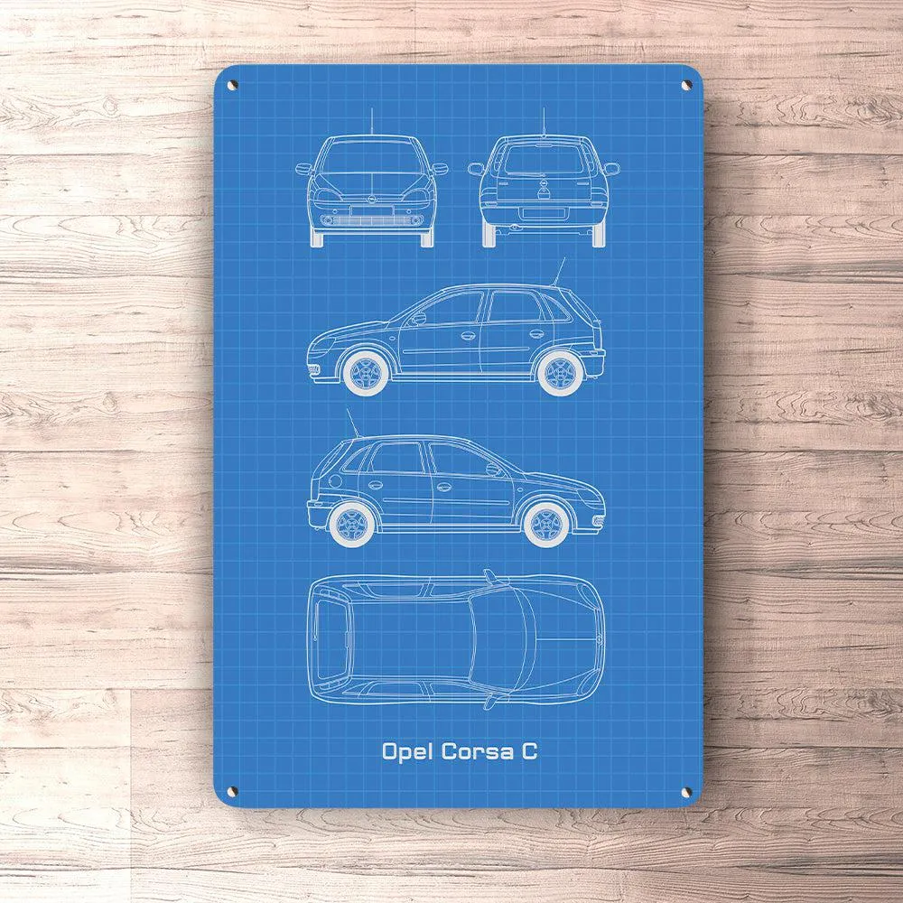 Opel Corsa C 5 Door Blueprint Skilte, Musemåtte, Dørmåtte
