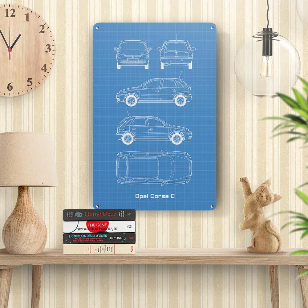 Opel Corsa C 5 Door Blueprint Skilte, Musemåtte, Dørmåtte