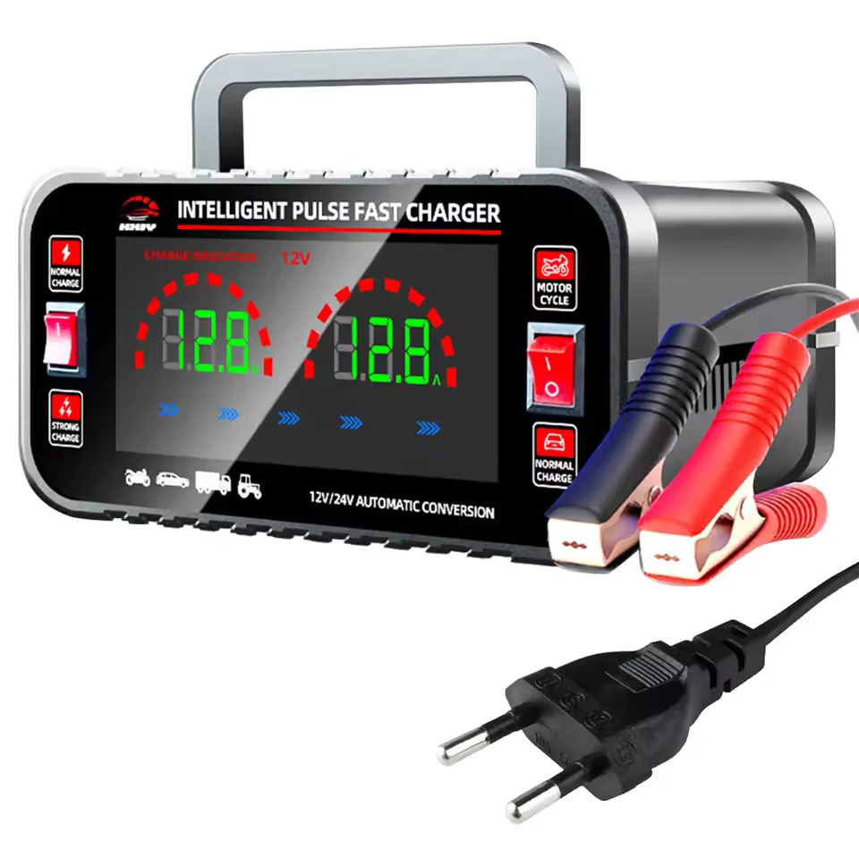 12 10A / 24V 5A Fuldautomatisk bilbatterioplader Intelligent pulsreparation bilbatterioplader Motorcykelbatterioplader